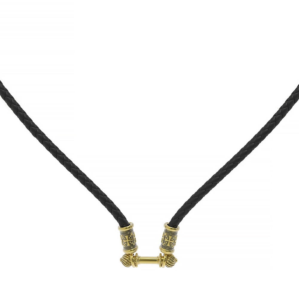 Шнурок кожаный из лимонного золота c кожаным шнурком