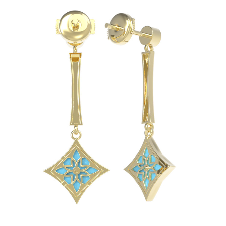 Серьги из лимонного золота c фианитом и бирюзой
