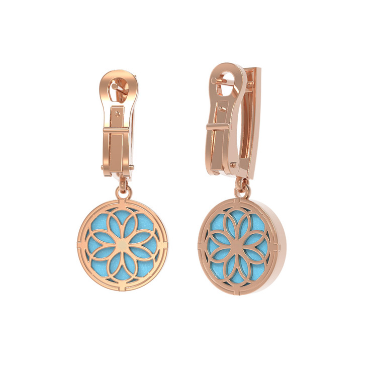 Серьги из золота c бриллиантами и бирюзой