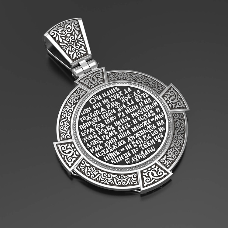 Образок из белого золота c эмаль , иконописью и темперой