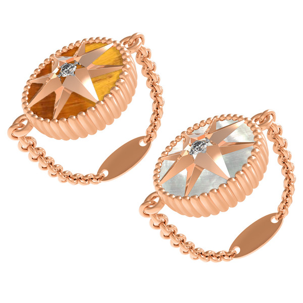 Кольцо из золота c фианитом, тигровым глазом и перламутром