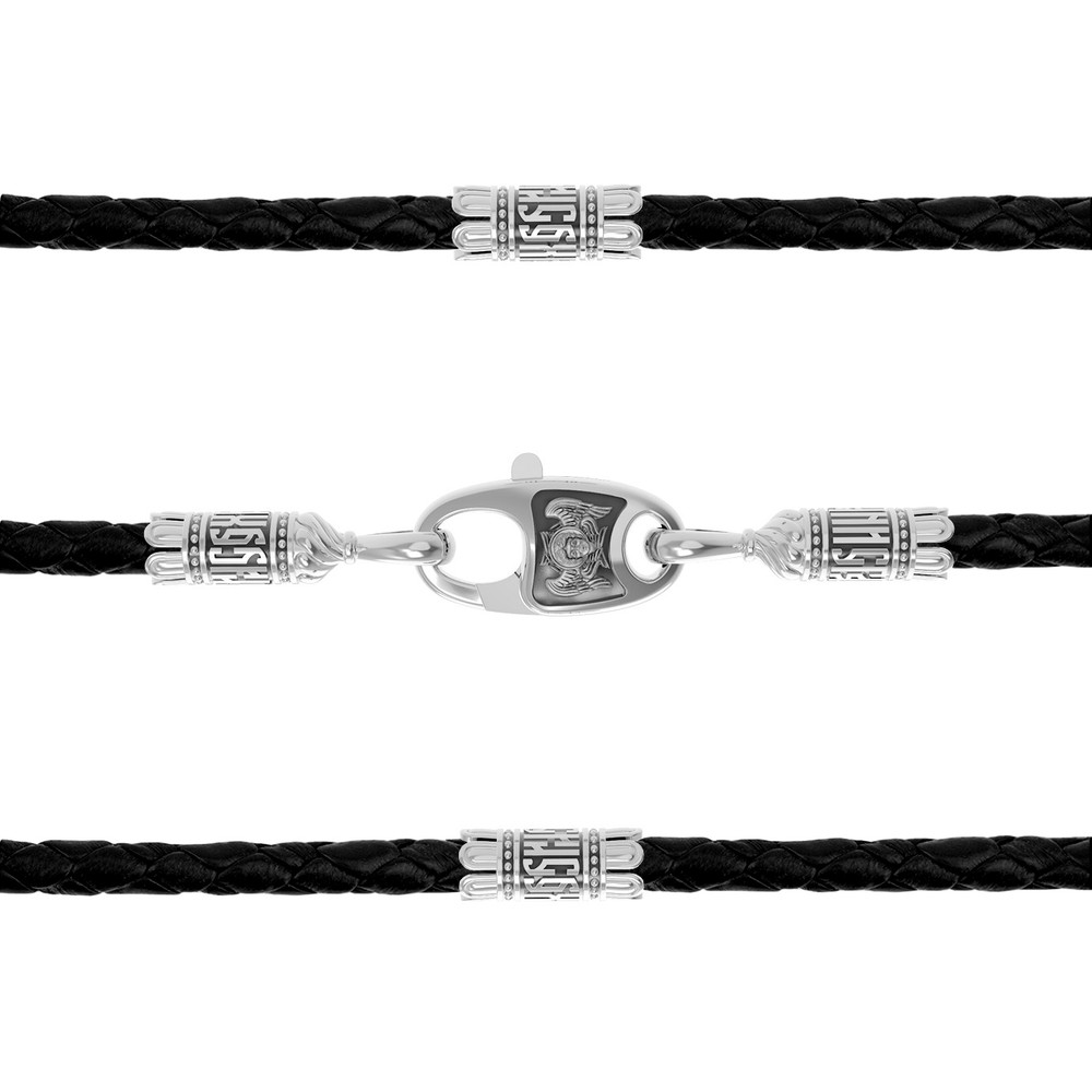 Шнурок кожаный из белого золота c кожаным шнурком