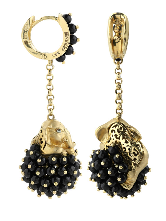 Серьги из лимонного золота c эмаль и ониксом