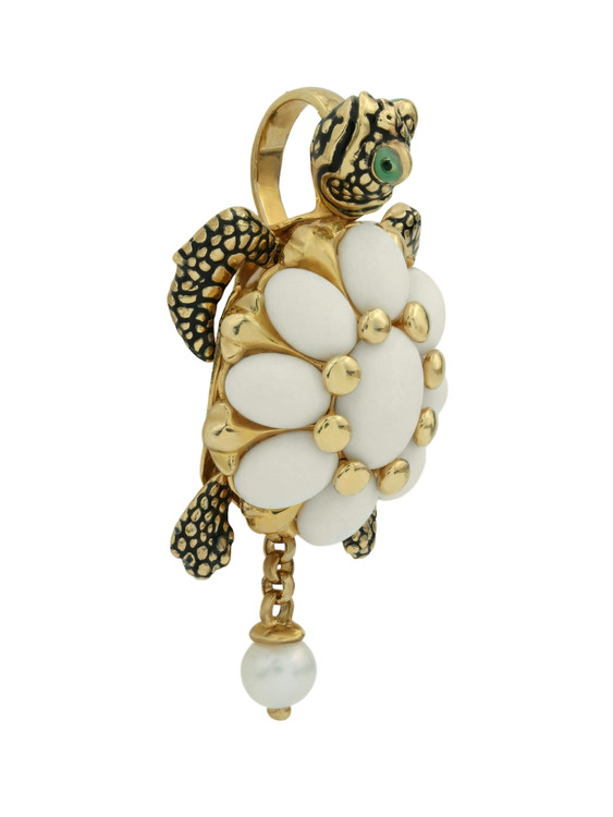 Подвеска из лимонного золота c эмаль , жемчугом и бивнем мамонта