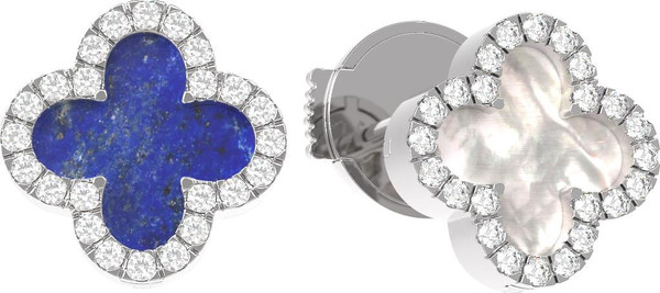 Серьги из белого золота c бриллиантами, лазуритом и перламутром