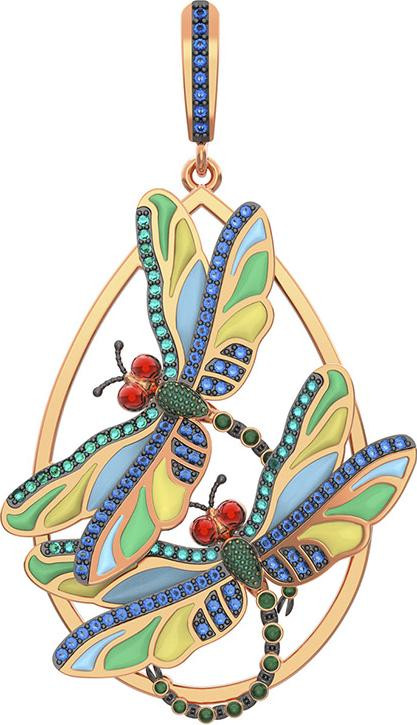 Подвеска из золота c сапфиром, изумрудом и эмалью