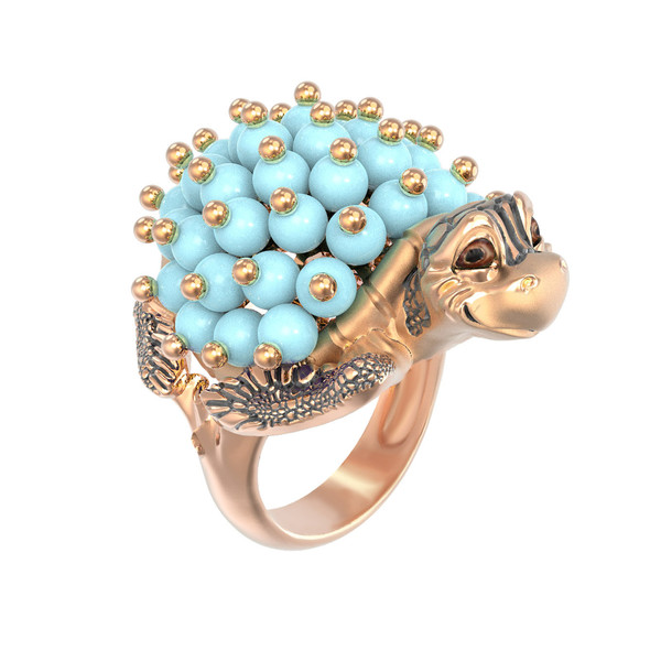 Кольцо из золота c эмаль и бирюзой