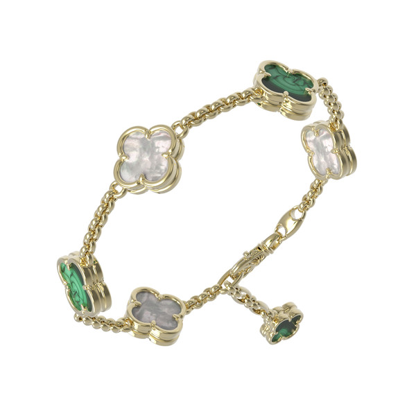 Браслет из лимонного золота c малахитом и перламутром