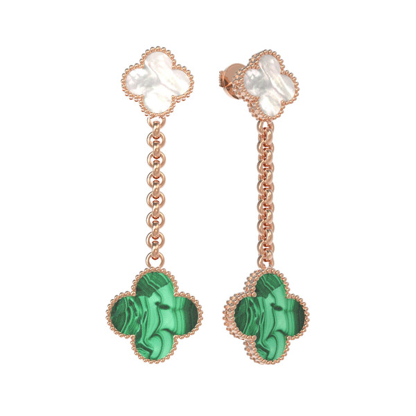 Серьги из золота c малахитом и перламутром