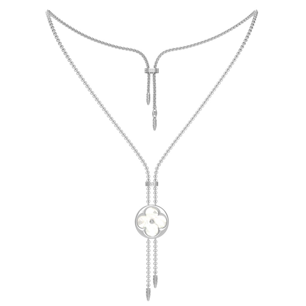 Колье из белого золота c ониксом и перламутром