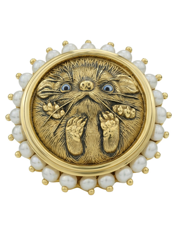 Кольцо из лимонного золота c эмаль и жемчугом