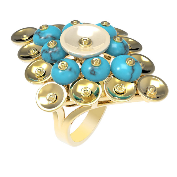 Кольцо из лимонного золота c бирюзой и перламутром