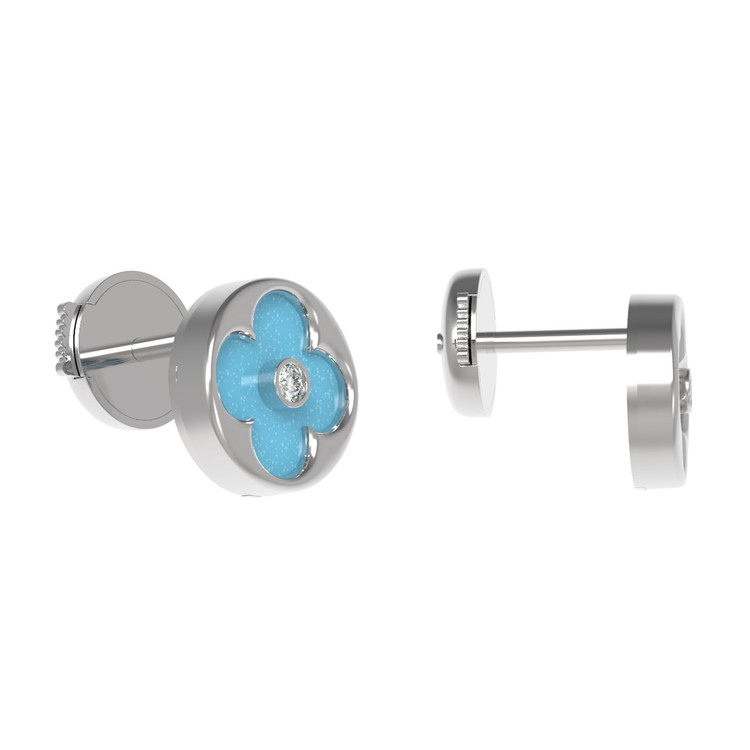 Серьги из белого золота c бриллиантами и бирюзой
