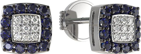 Серьги из белого золота c бриллиантами и сапфиром