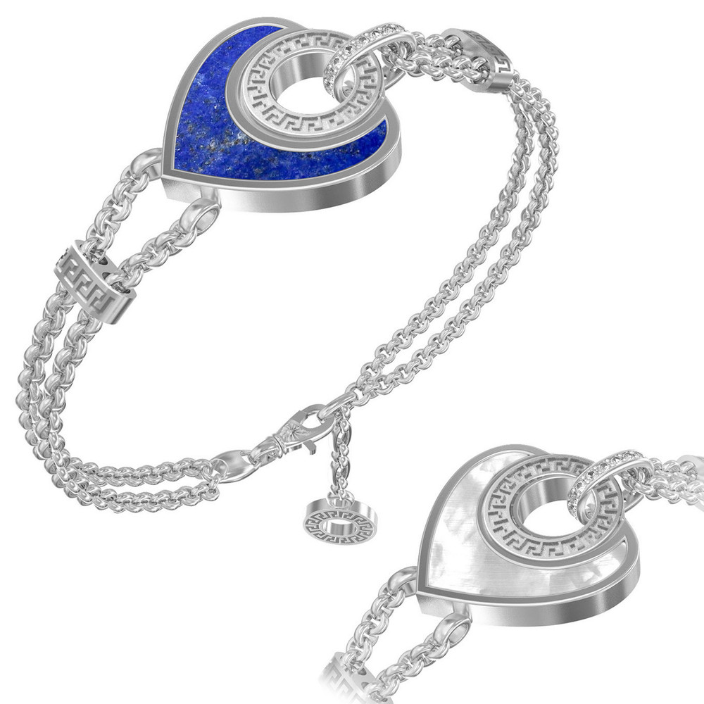 Браслет из белого золота c фианитом, лазуритом и перламутром