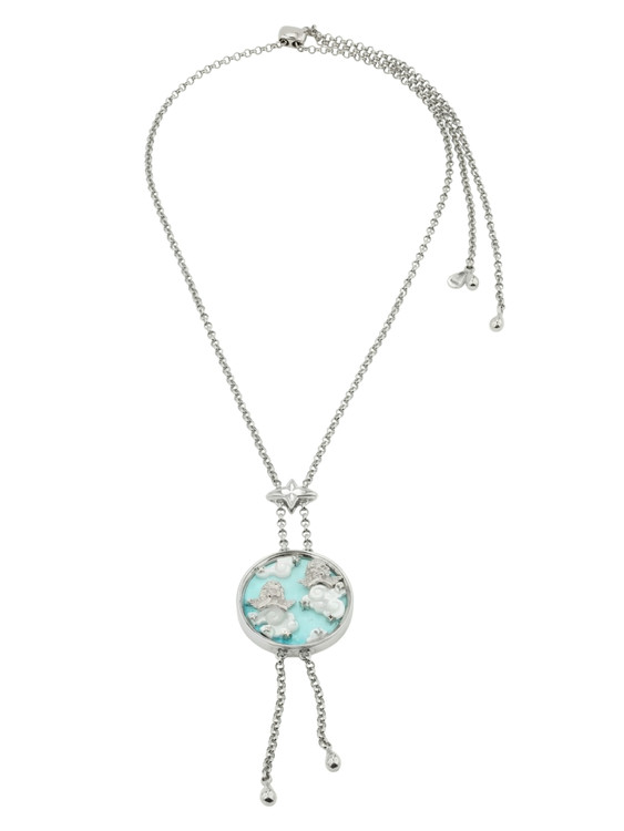 Колье из белого золота c бирюзой и перламутром