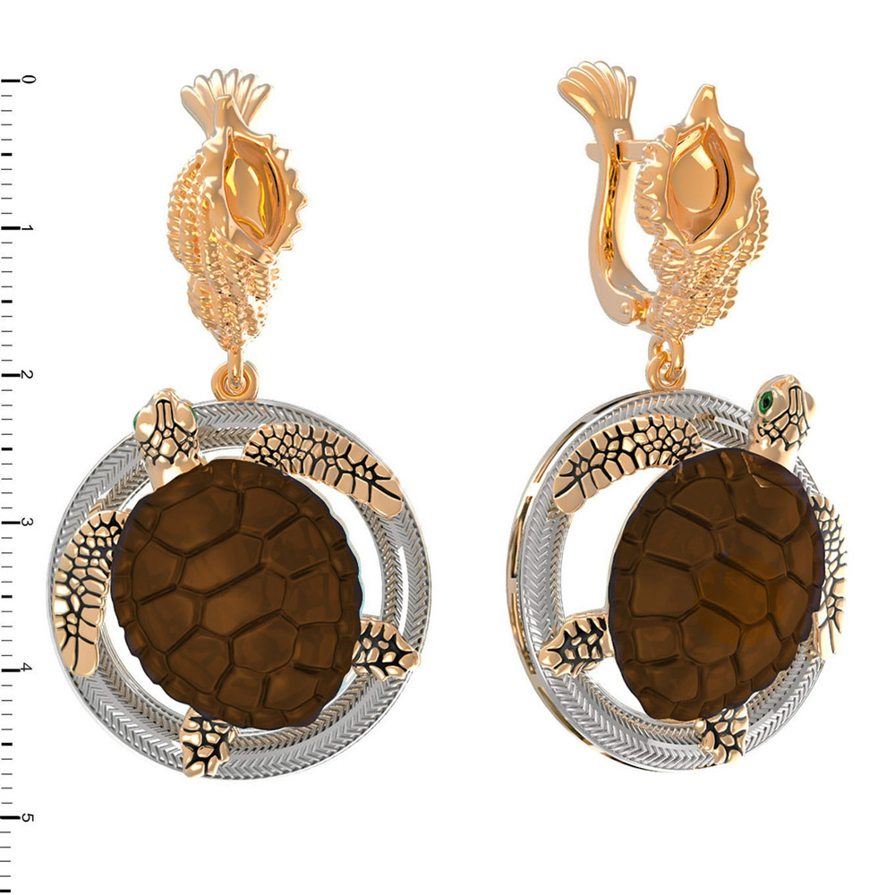 Серьги из золота c эмаль и железным деревом