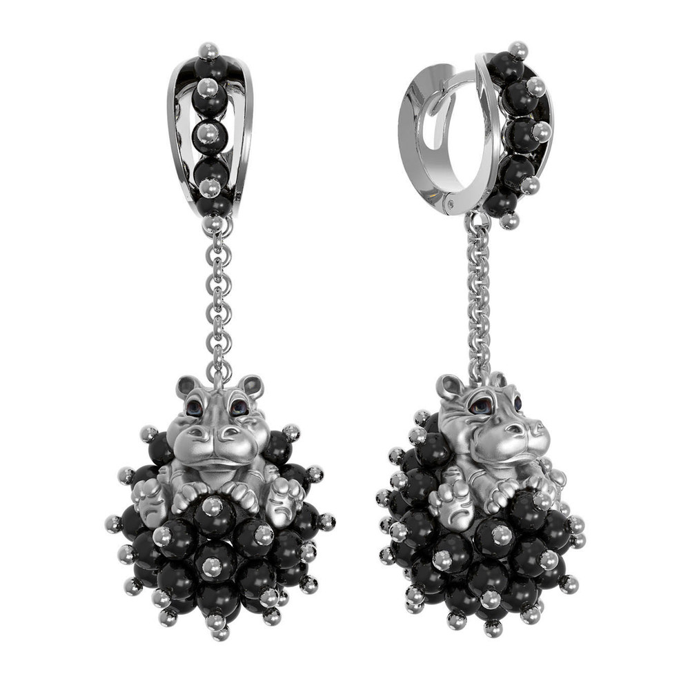 Серьги из белого золота c эмаль и ониксом