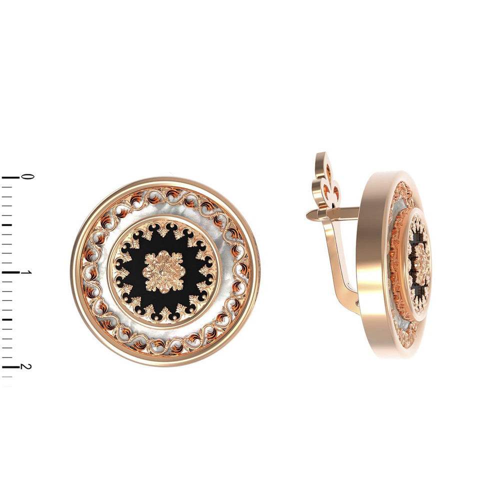 Серьги из золота c ониксом и перламутром