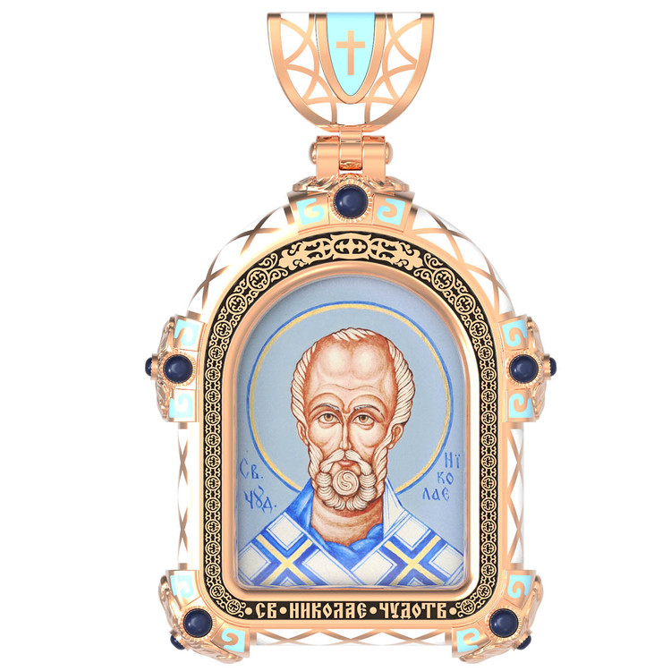 Образок из золота c эмаль , иконописью и темперой