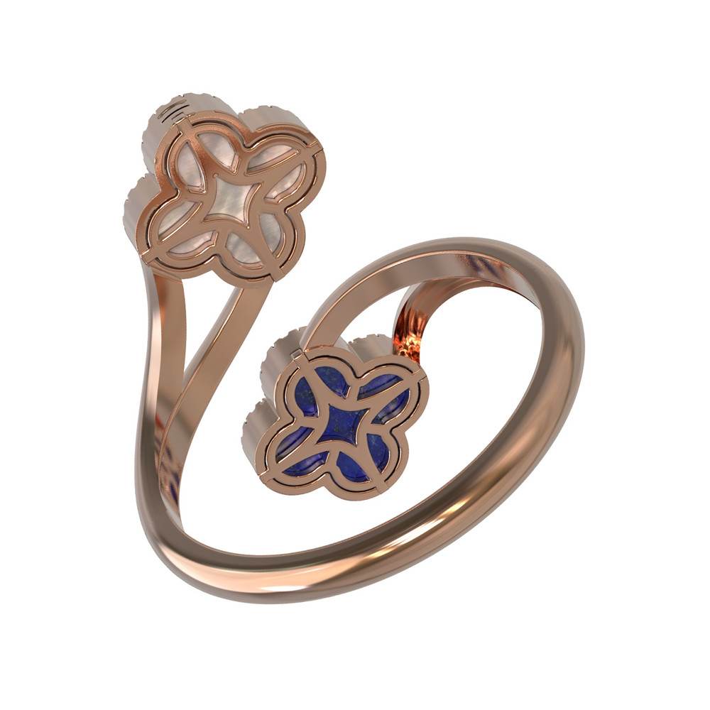 Кольцо из золота c бриллиантами, лазуритом и перламутром