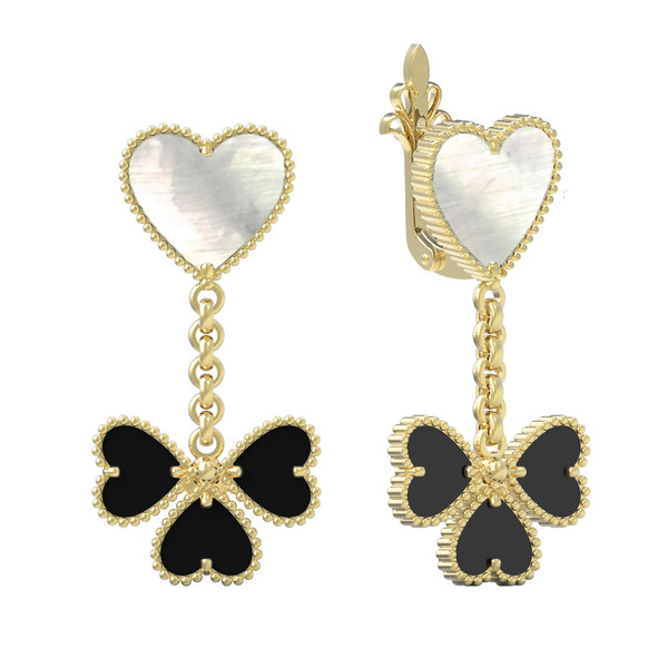 Серьги из лимонного золота c ониксом и перламутром