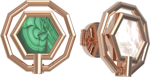 Серьги из золота c малахитом и перламутром