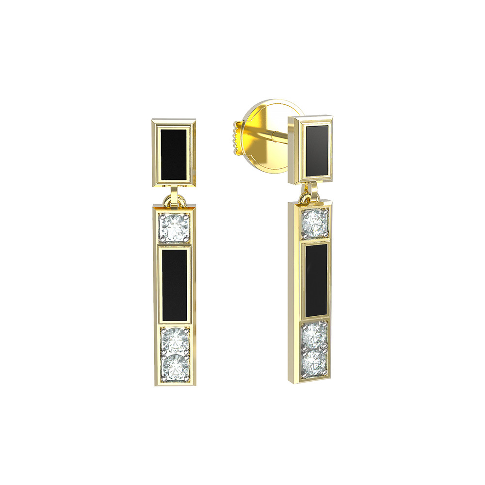 Серьги из лимонного золота c бриллиантами и ониксом