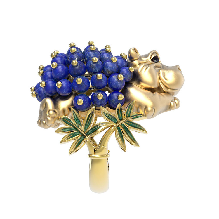 Кольцо из лимонного золота c эмаль и лазуритом