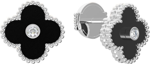 Серьги из белого золота c бриллиантами и ониксом