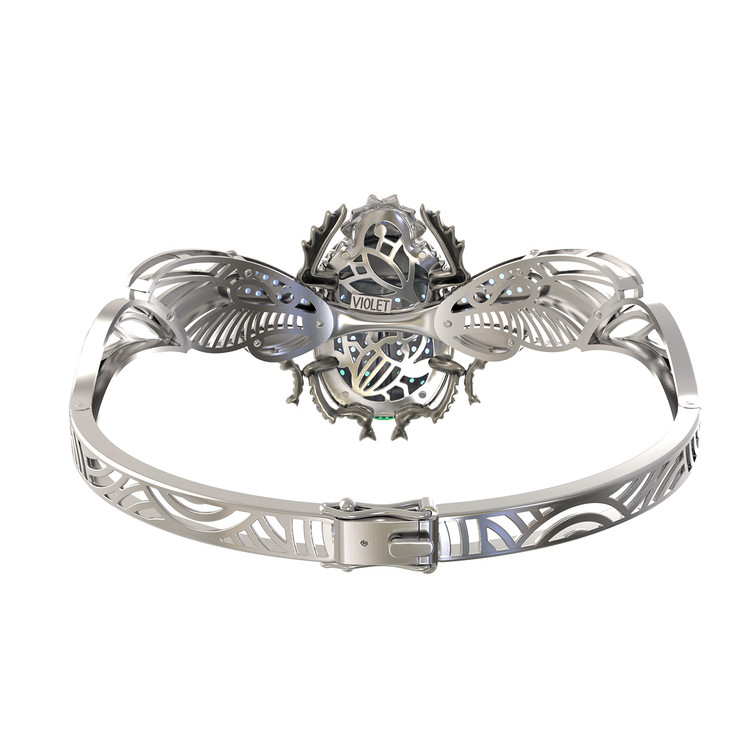 Браслет из белого золота c эмаль , фианитом, сапфиром и эмалью