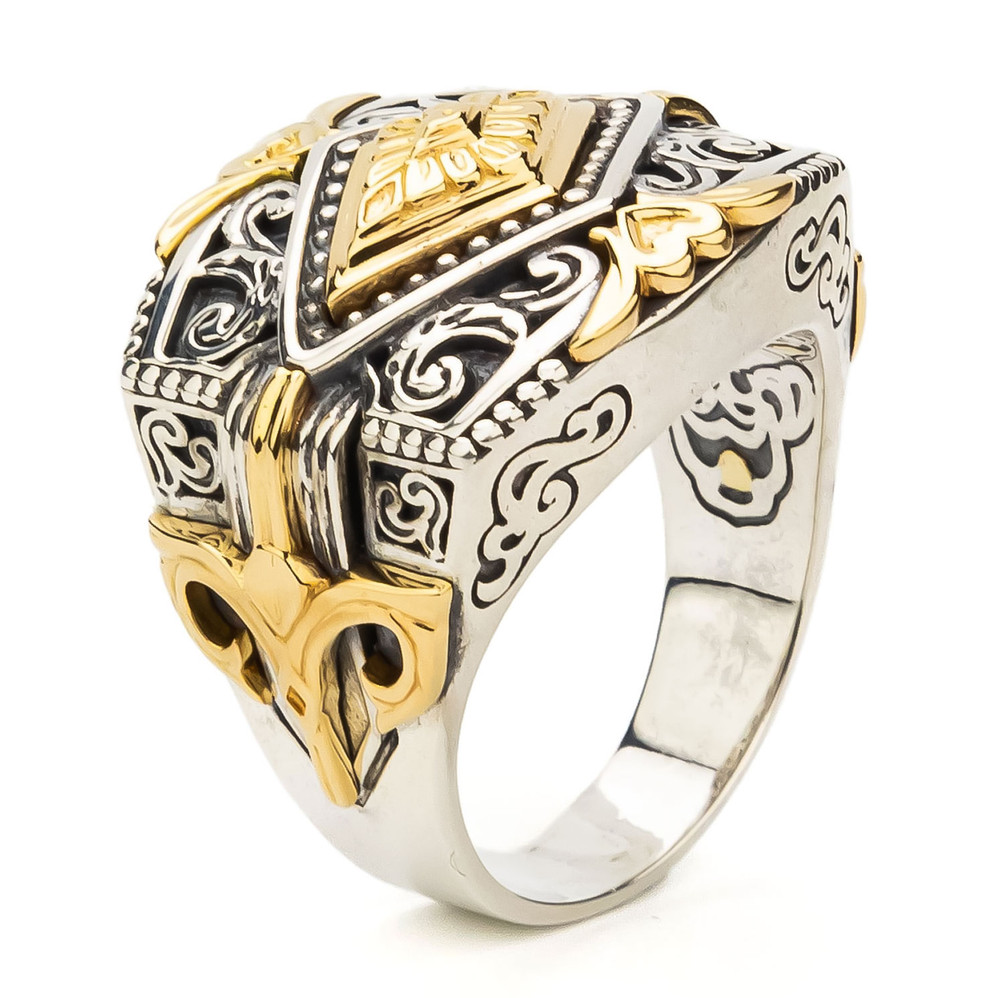 Кольцо из серебра и золота c рубином