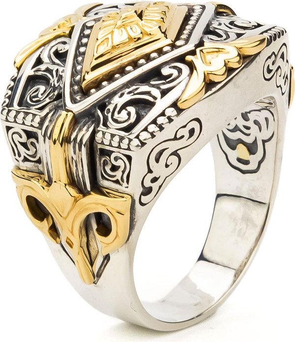 Кольцо из серебра и золота c рубином