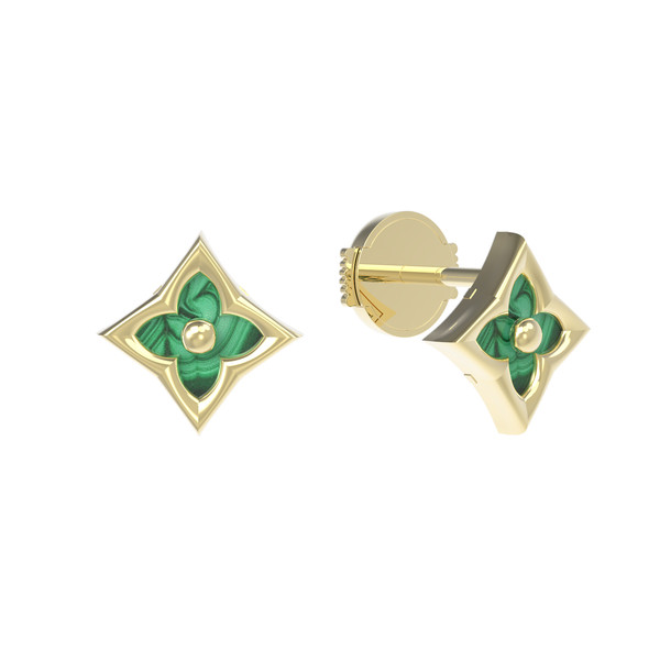 Серьги из лимонного золота c малахитом