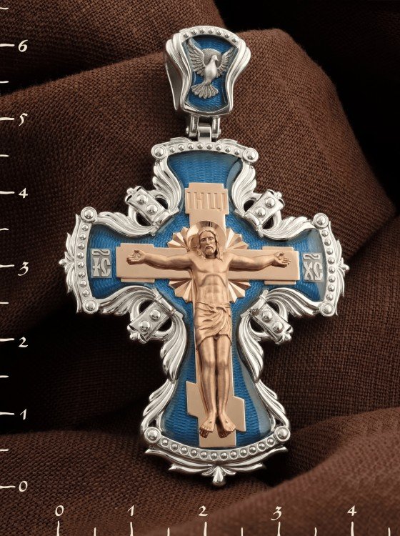 Крест из белого золота c эмалью