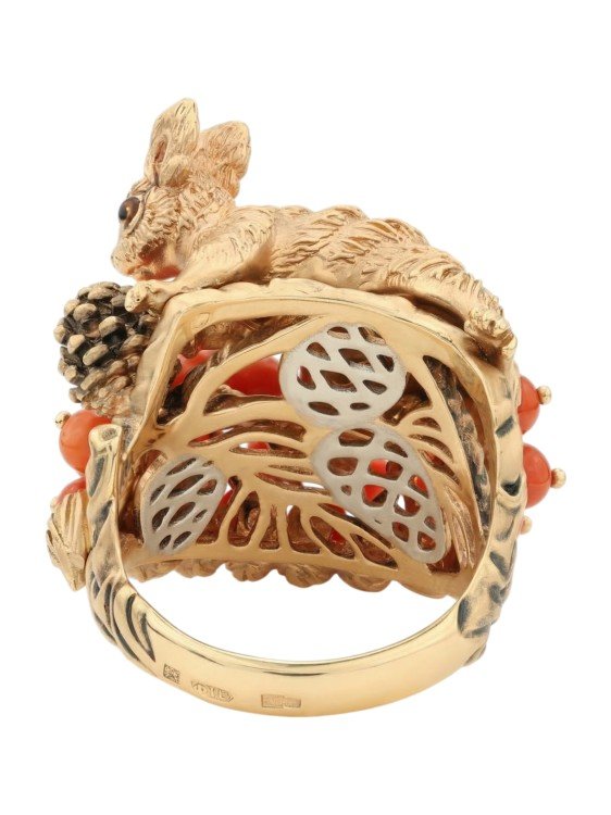 Кольцо из золота c эмаль и кораллом