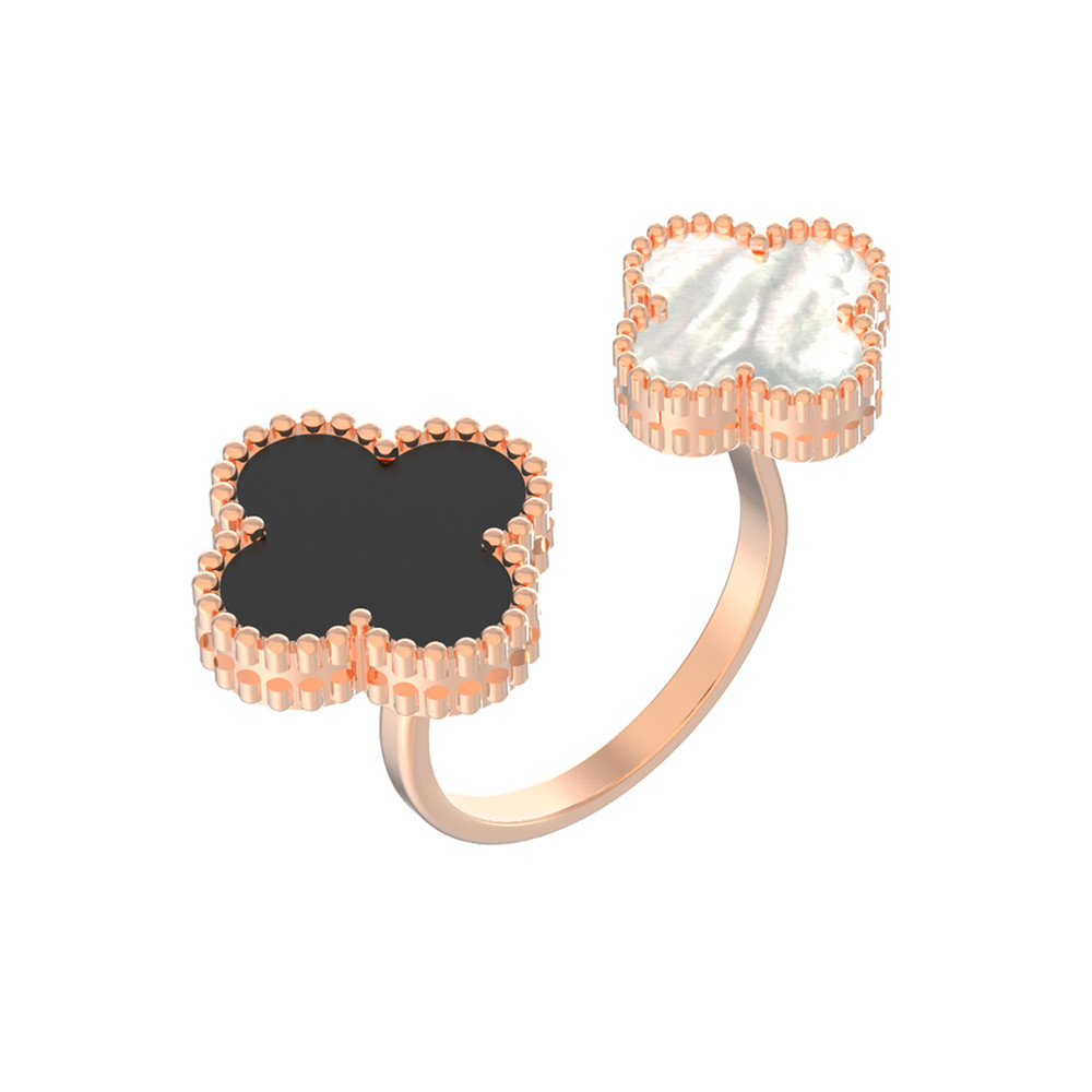 Кольцо из золота c ониксом и перламутром