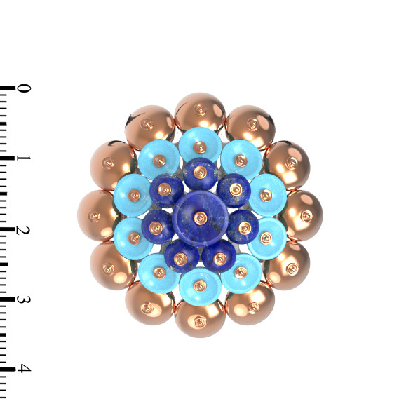 Подвеска из золота c бирюзой и лазуритом