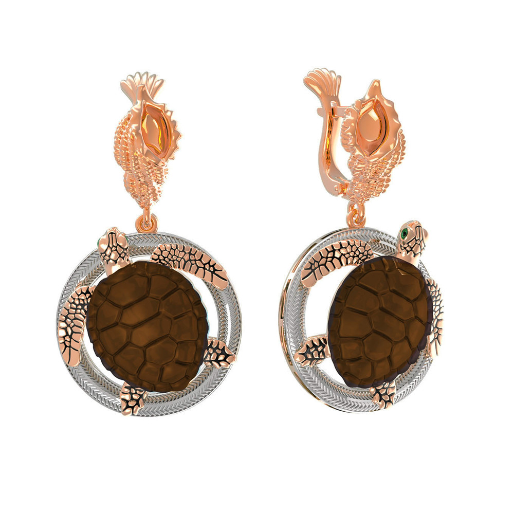 Серьги из золота c эмаль и железным деревом