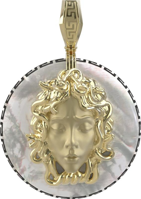 Подвеска из лимонного золота c эмаль и перламутром