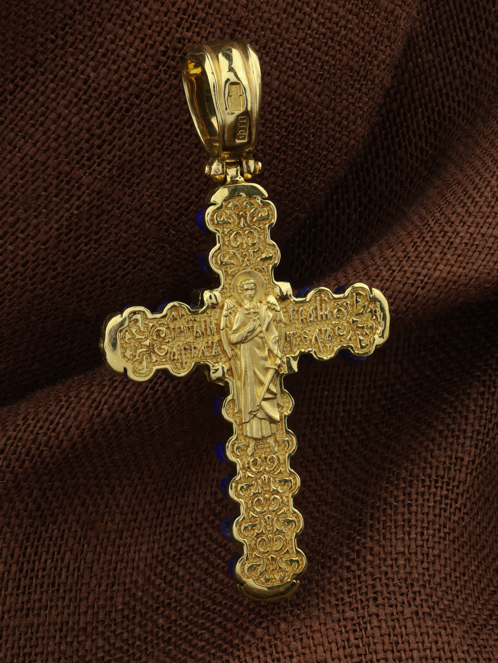 Крест из лимонного золота c лазуритом