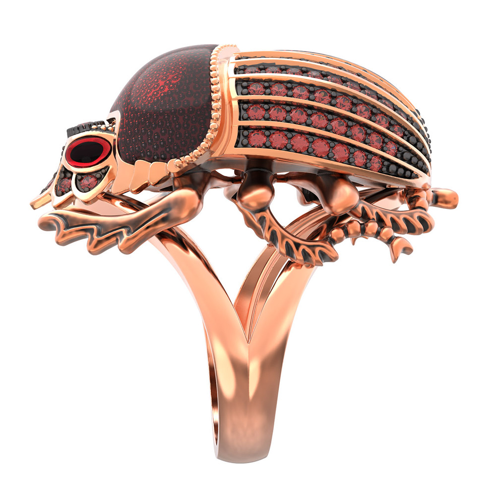 Кольцо из золота c эмаль , фианитом и гранатом