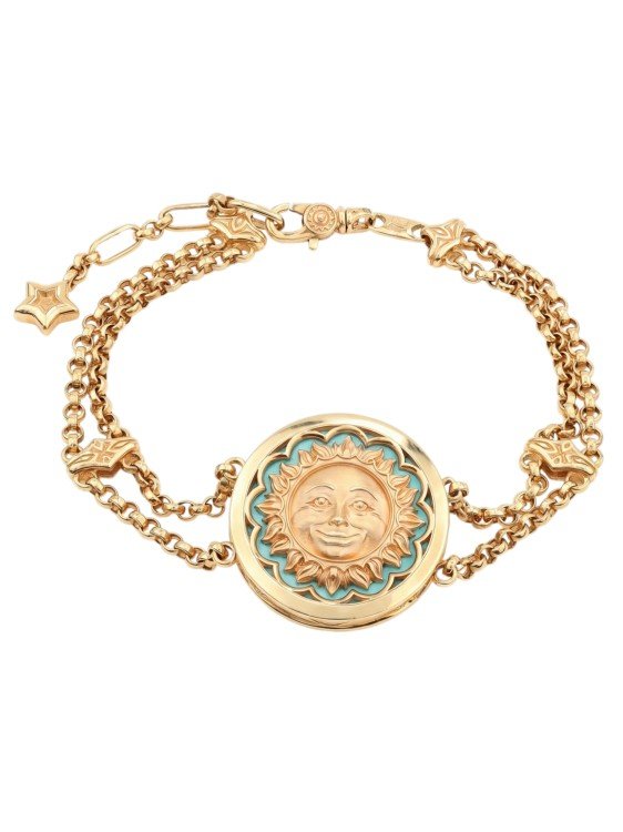 Браслет из лимонного золота c бирюзой и лазуритом