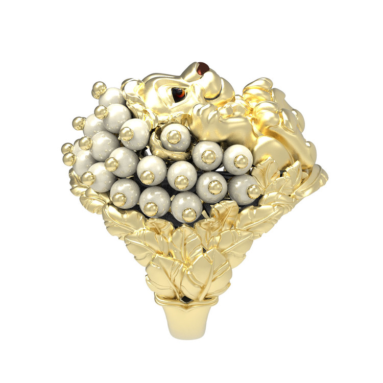 Кольцо из лимонного золота c эмаль и жемчугом