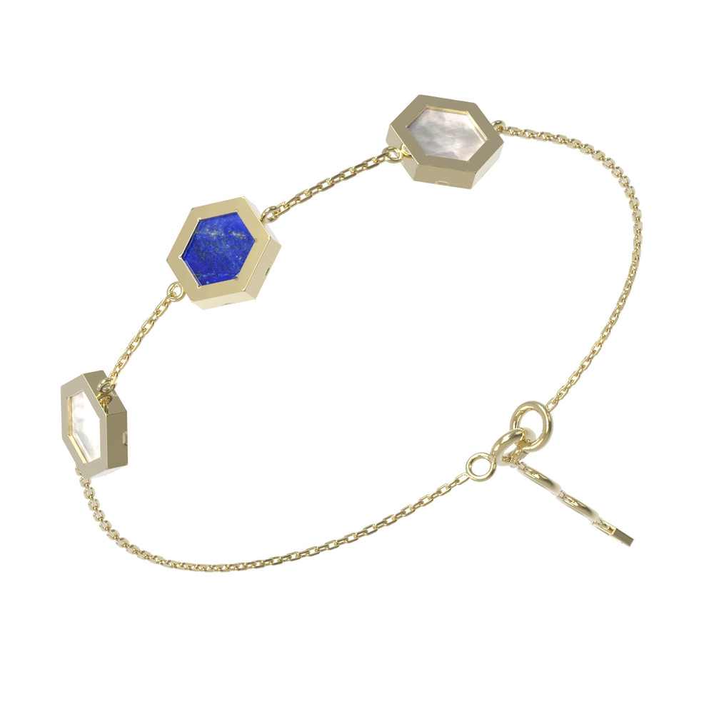 Браслет из лимонного золота c лазуритом и перламутром