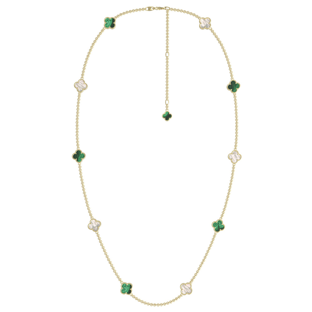 Колье из лимонного золота c малахитом и перламутром