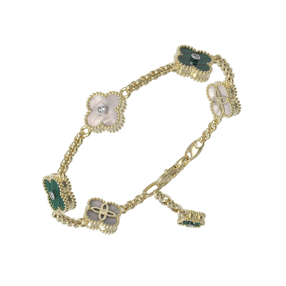 Браслет из лимонного золота c бриллиантами, малахитом и перламутром