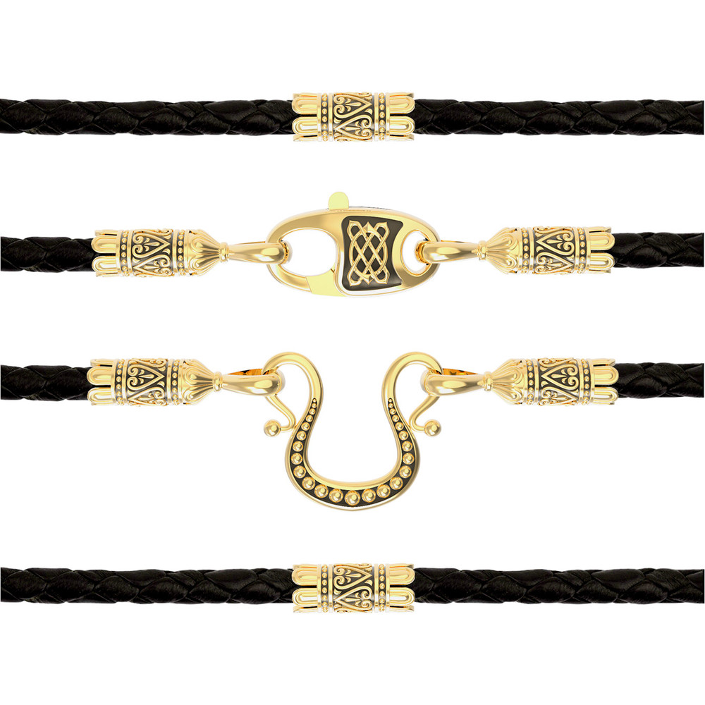 Шнурок кожаный из лимонного золота c кожаным шнурком