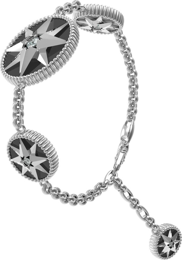 Браслет из белого золота c фианитом, ониксом и перламутром