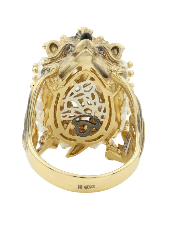 Кольцо из лимонного золота c эмаль и жемчугом